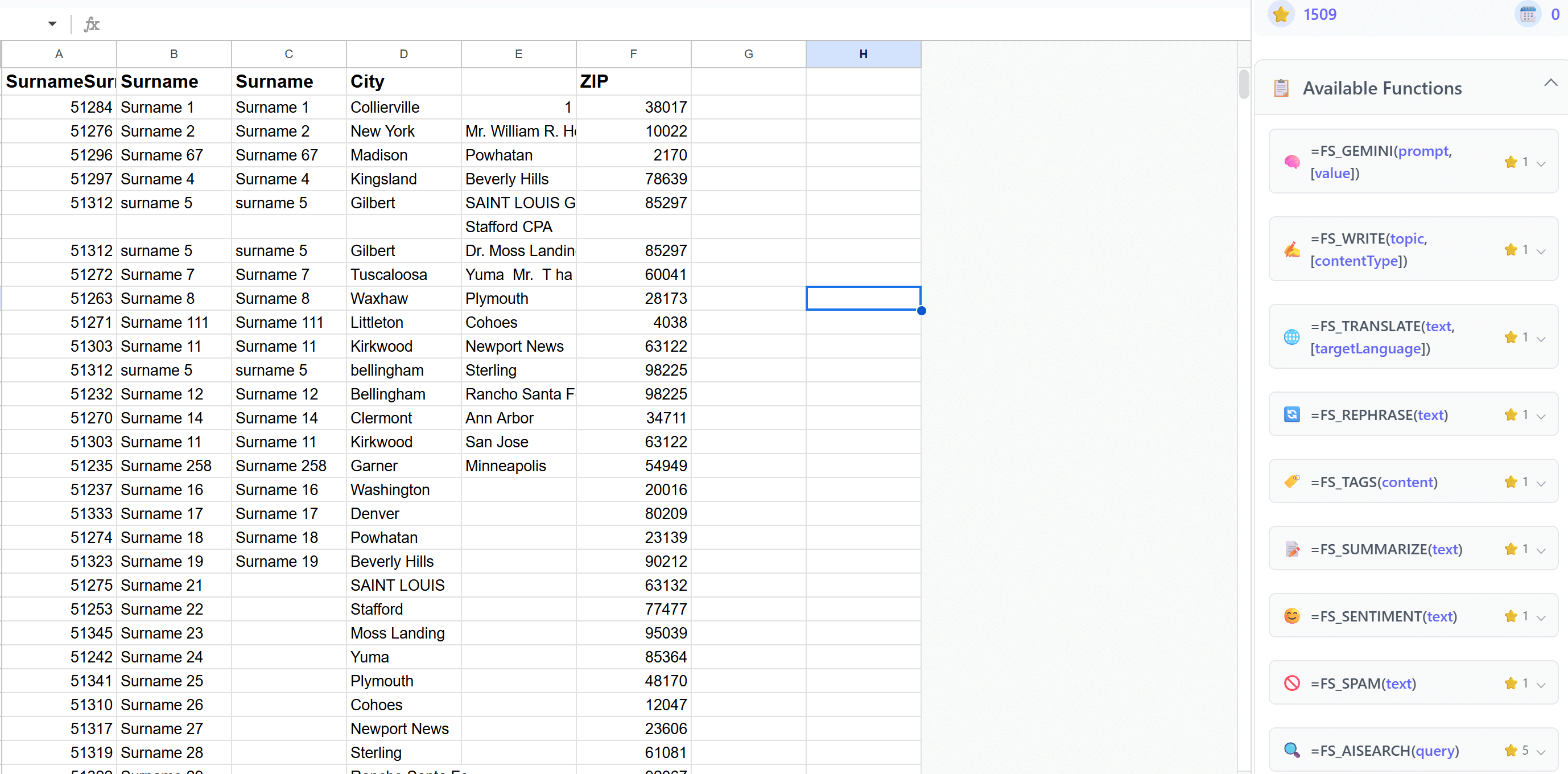 Spreadsheet with AI features